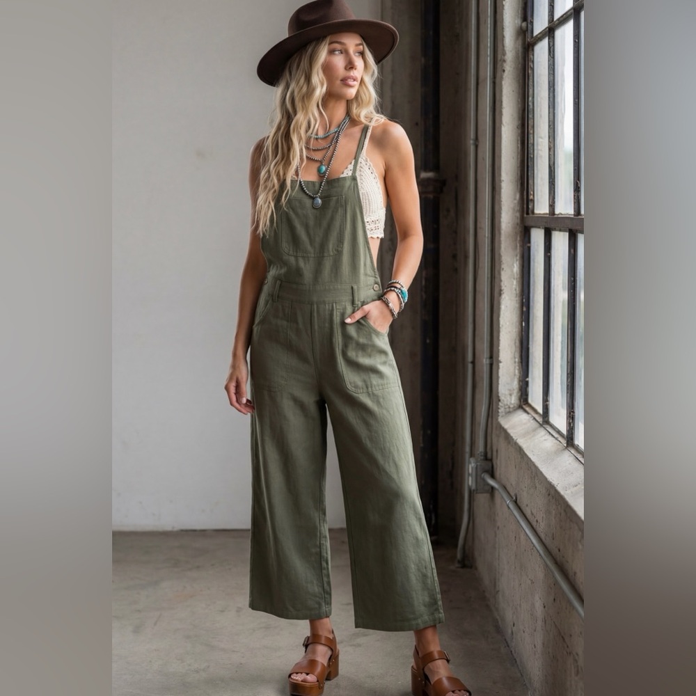 Zenana Outfitters Olive Green Wide-Leg Overalls Jumpsuit